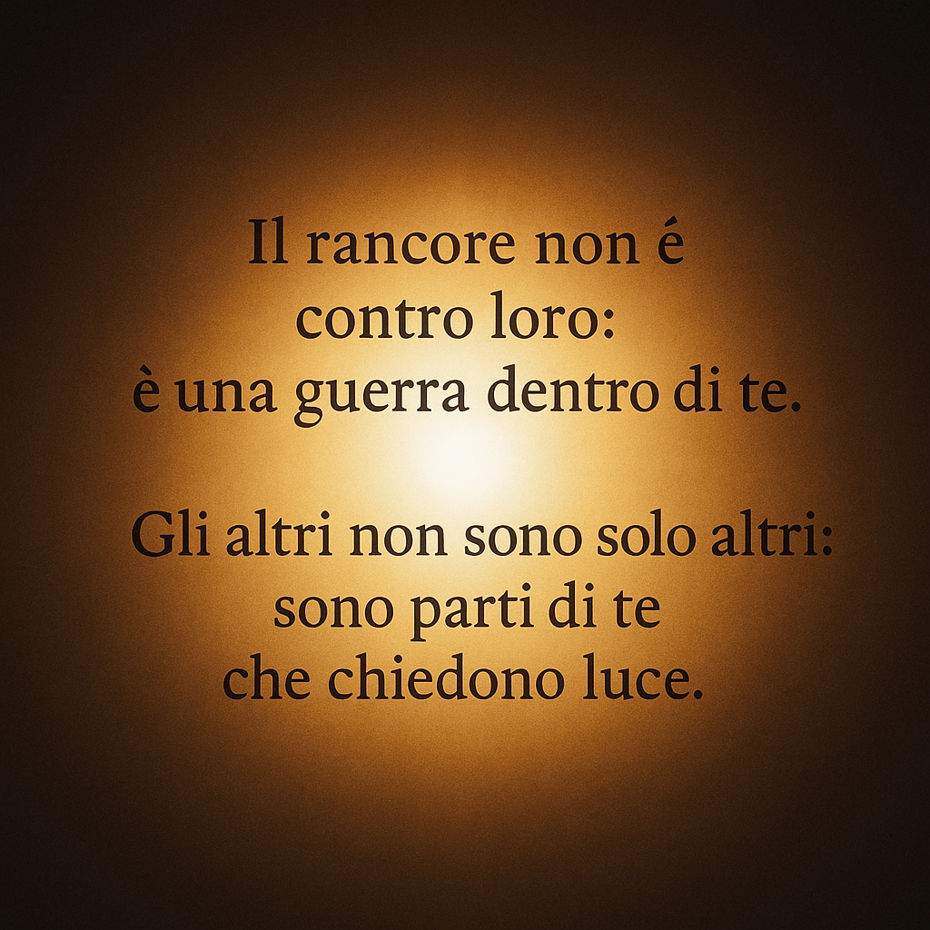 Il rancore non è contro loro: è una guerra dentro di te. Gli altri non sono solo altri: sono parti di te che chiedono luce.